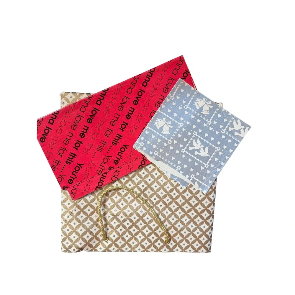 Vintage gift bag and Wrapping Paper Set Gold Red Blue‎ Pattern
